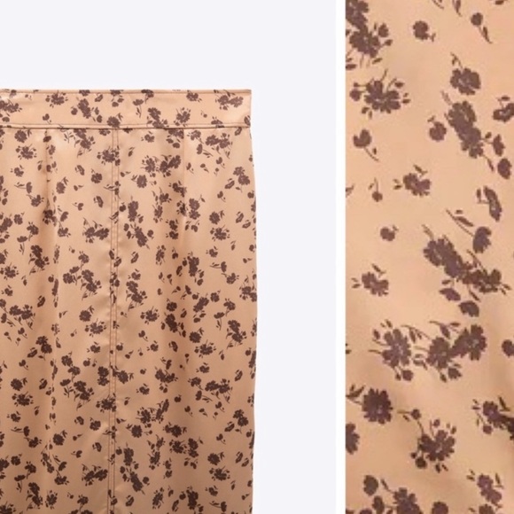 Zara gold / brown floral satin midi skirt with side slit - Picture 13 of 13